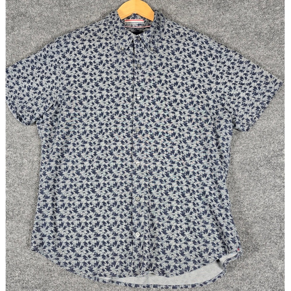 JACHS New York Mens Short‎ Sleeve Button Up Shirt Blue Floral Print Size L